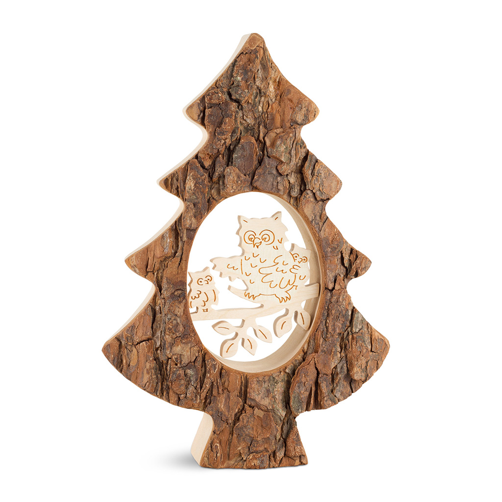 Bark Tree With Maple Wood Motif: Owls