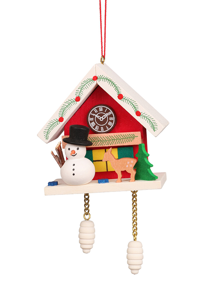 Cuckoo Clock Red With Snowman Ornament Cuckoo Clock Red With Snowman Ornament